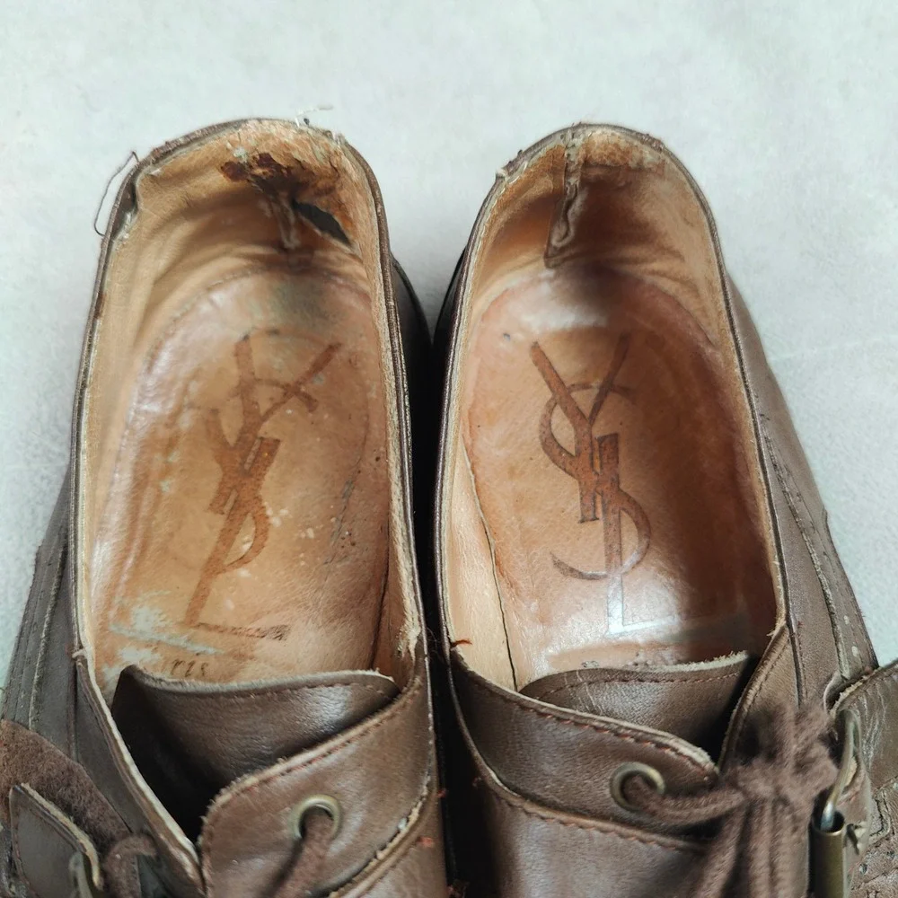 Vintage YSL Yves Saint Laurent Dress Shoes Men 7 Brown Leather Oxford Monk Strap